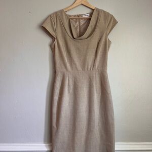 Calvin Klein Tan Sheath Dress with Cowl Neck